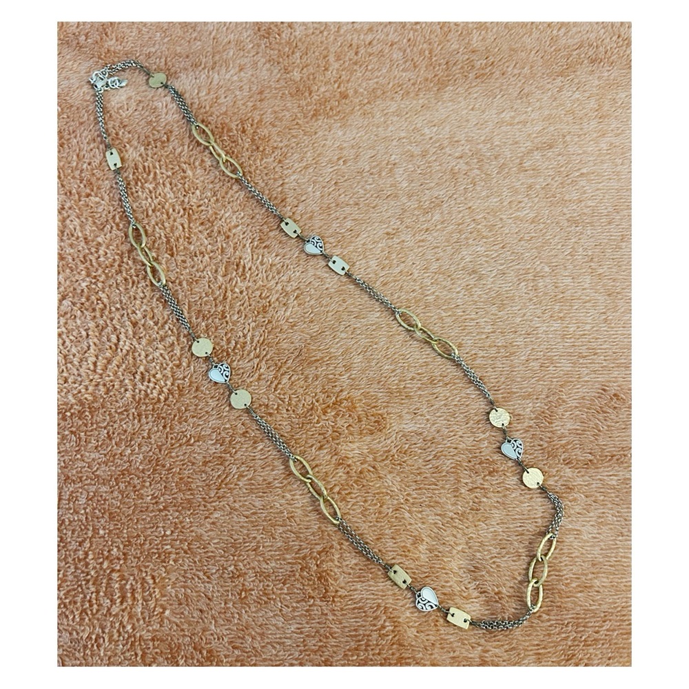 Brighton long adjustable necklace mixed media silver gold hearts metal